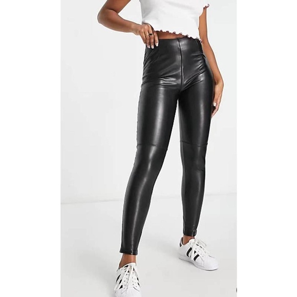 Abercrombie & Fitch Small Black Vegan Leather Leggings Skinny Pant with Zipper - Picture 1 of 7